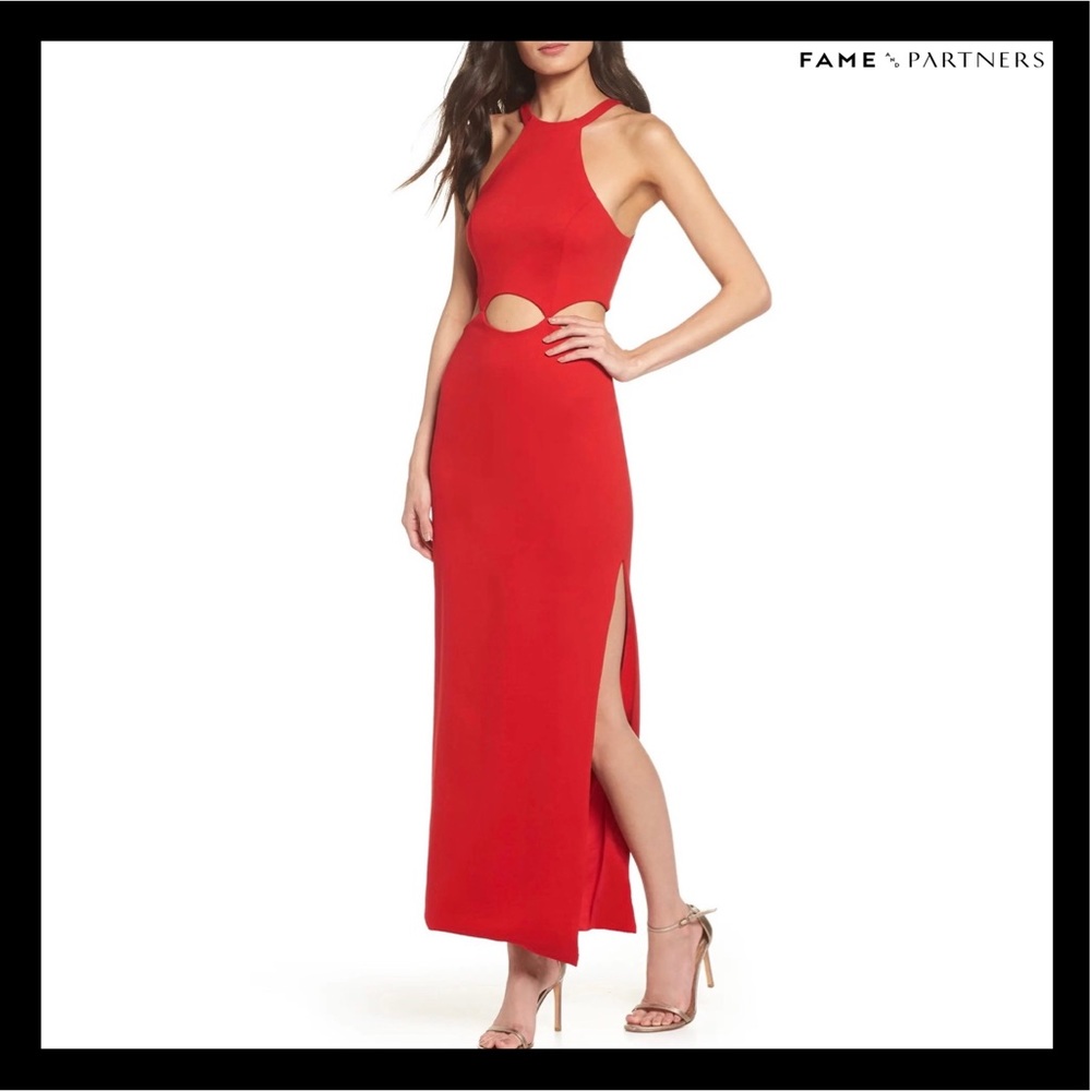 NEW FAME AND PARTNERS RED CUTOUT MAXI DRESS